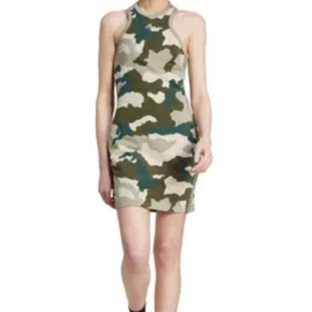 Adidas Camouflage Midi Tank Dress in Green and Beige